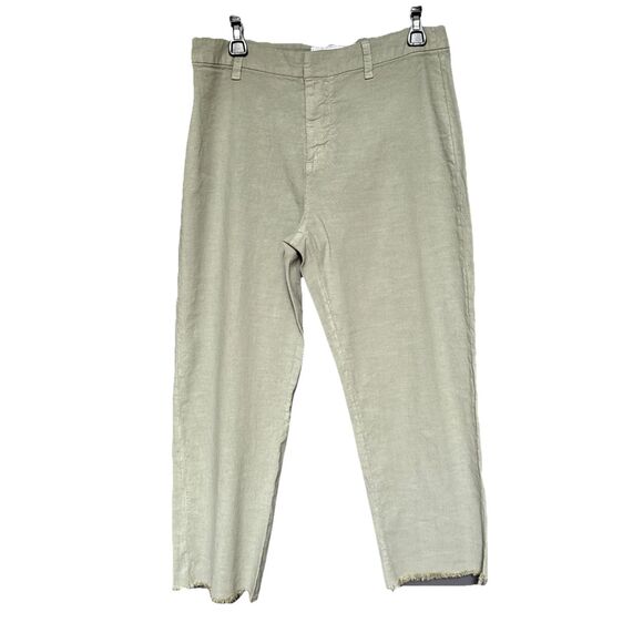 Frank Eileen Kinsale Size 10 Ankle Sage Green Cotton  Flax Blend Raw Hem Pants - Picture 2 of 13